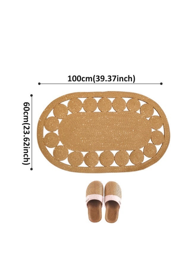 LAZY H CORNER Oval Gold Luxury Doormat - Washable Non-Slip Entrance Rug - Handwoven Linen & Cotton Mats - Soft Bohemian - Modern Entry Carpets - Image 5